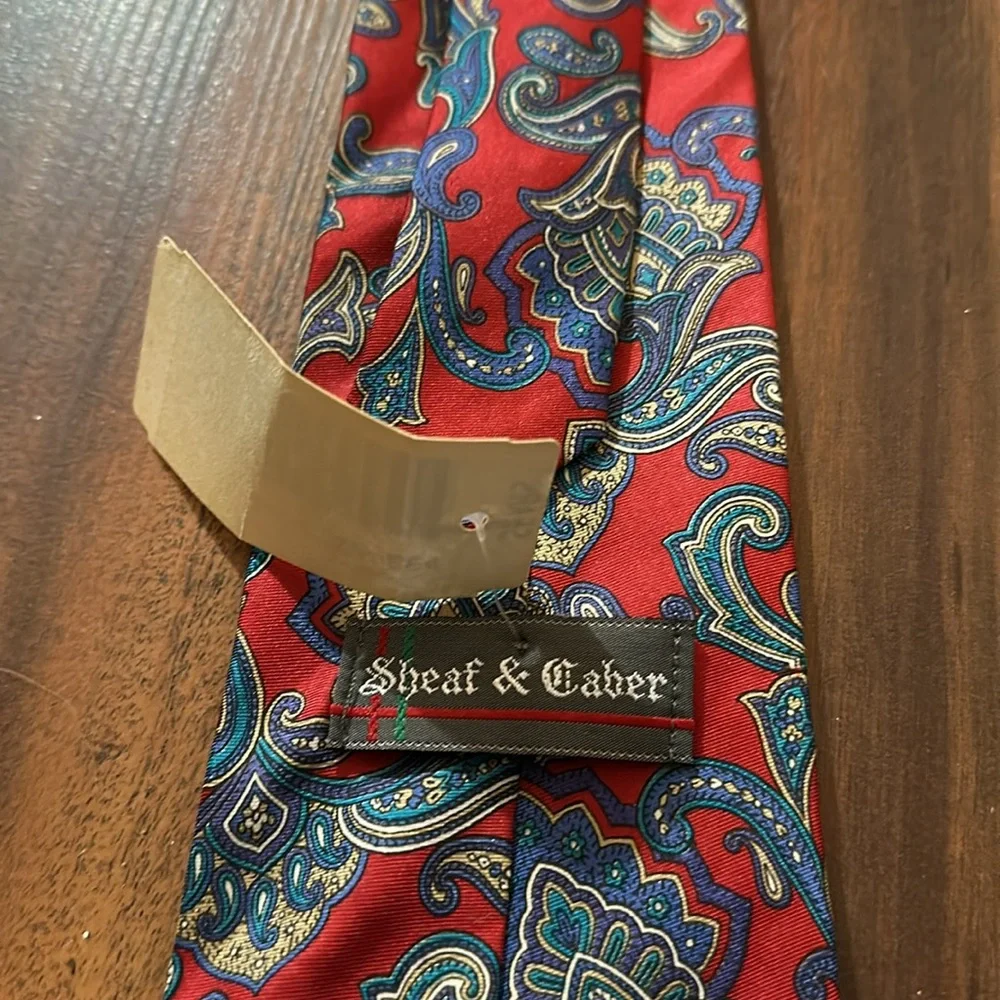 NWT Vintage Sheaf & Caber 100% Paisley Red Blue Teal Neck Tie, Original Sears